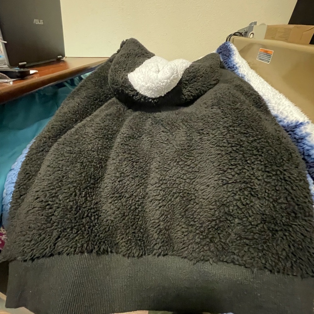 Women’s Streetwear Cozy Plush Black Teddy White Fuzzy Zip Up Jacket XXL - Picture 3 of 5